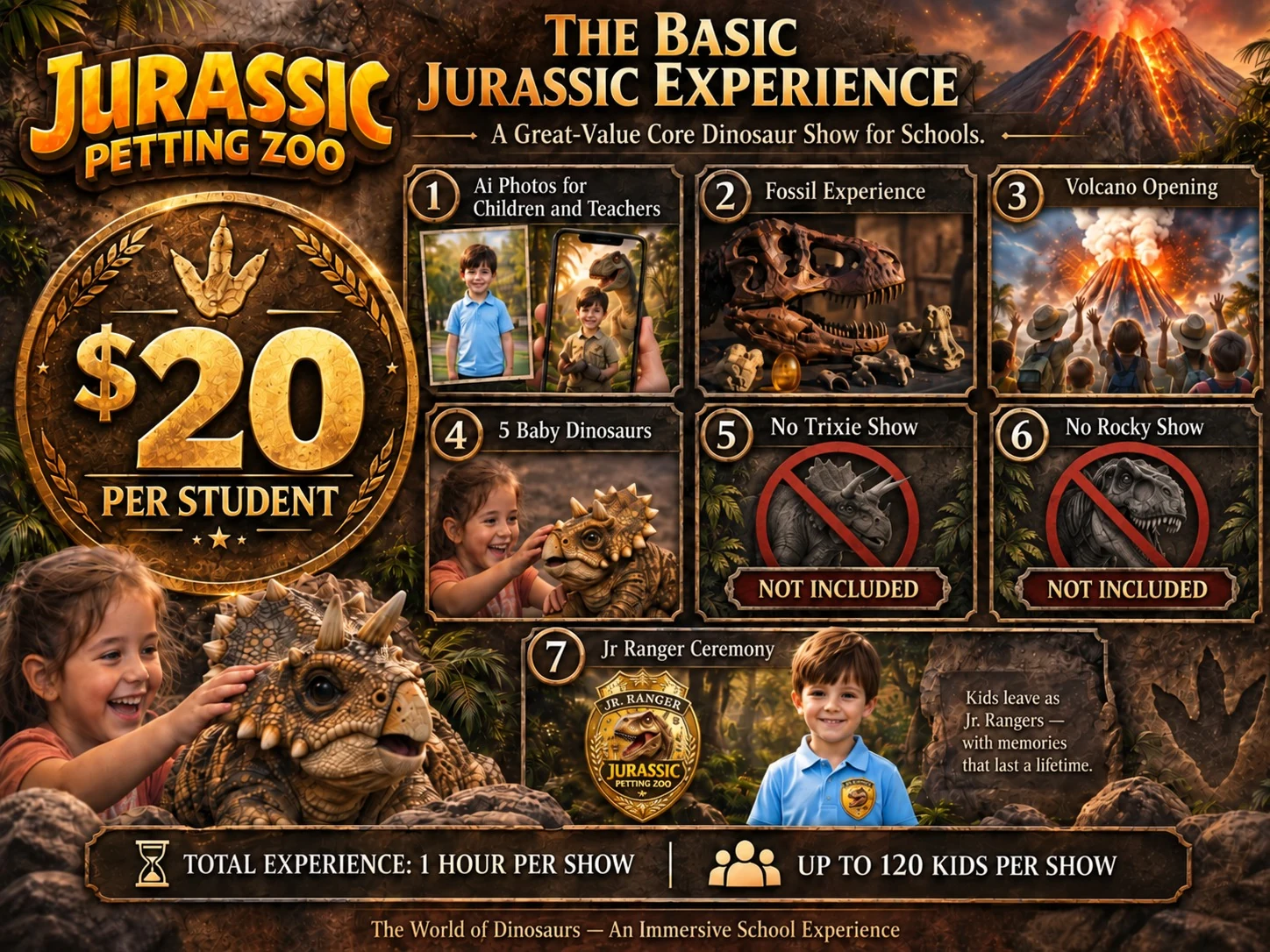 Basic Jurassic Experience for schools: $20 per student