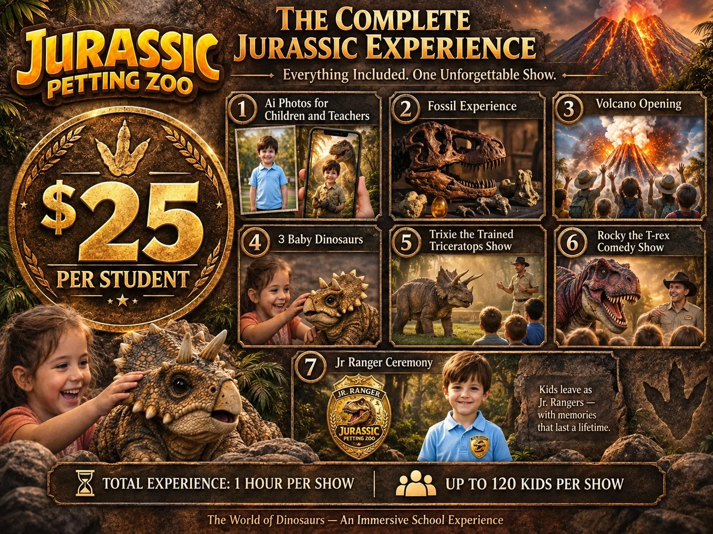 Premium Jurassic Experience for schools: $25 per student
